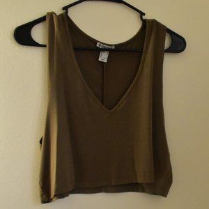 Olive Green Sleeveless Cropped Shirt